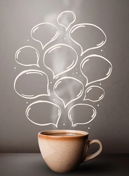Coffee mug with hand drawn speech bubbles