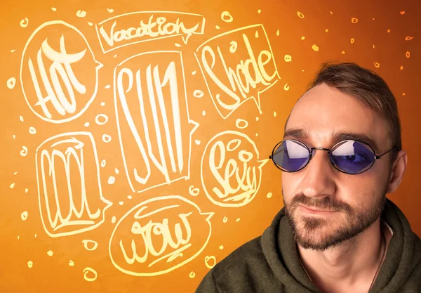 Cool teenager with summer sun glasses and vacation typography