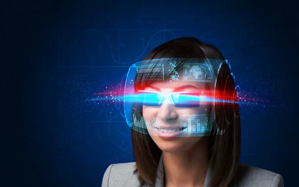 Future woman with high tech smart glasses