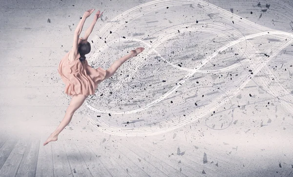 Performance ballet dancer jumping with energy explosion particle