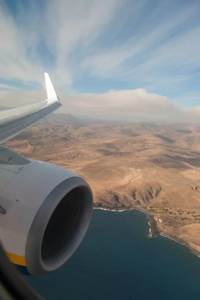 Fuerteventura Canarian island from plane window view