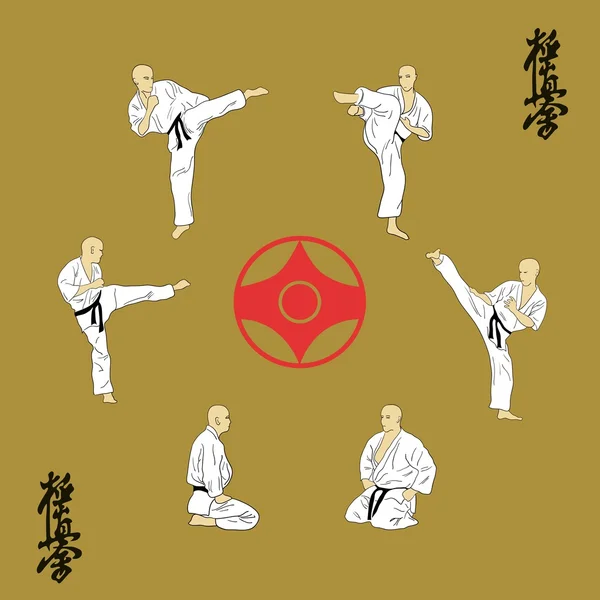 The illustration, six men are engaged in karate.