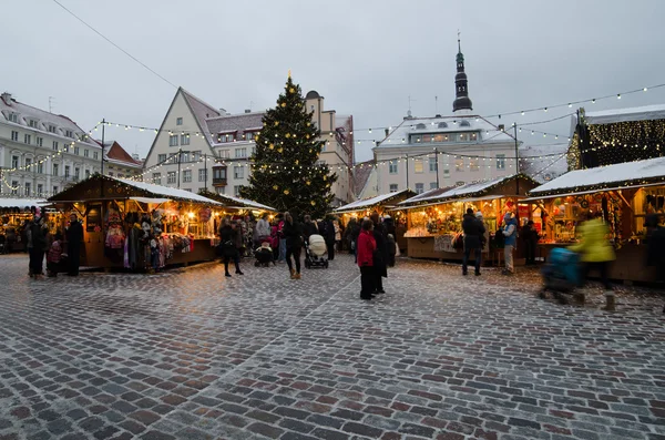 People enjoy Christmas market in Tallinn