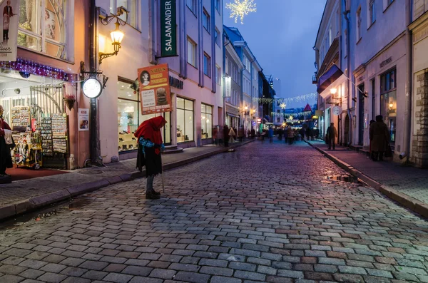 The ancient street decorated to Christmas in Tallinn.