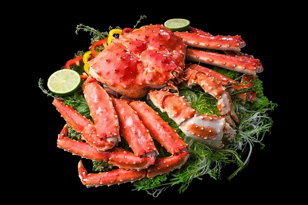 Top view of Red king crab served on black black background