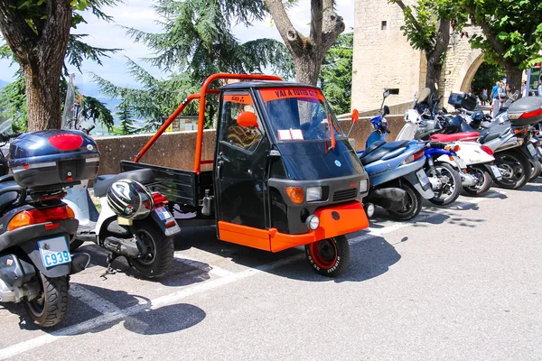 Motorcycle on the parking lot in the fortress of San Marino.
