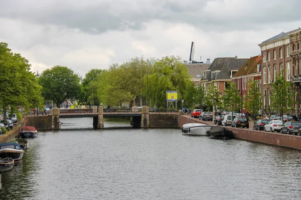 View of river canal (Nieuwe Gracht) in Haarlem, the Netherlands