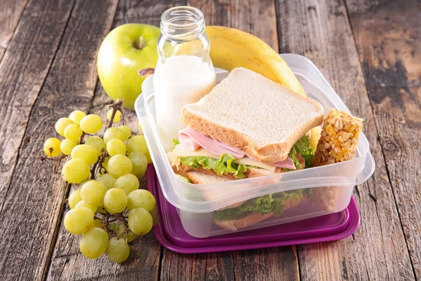 School lunch box with sandwich