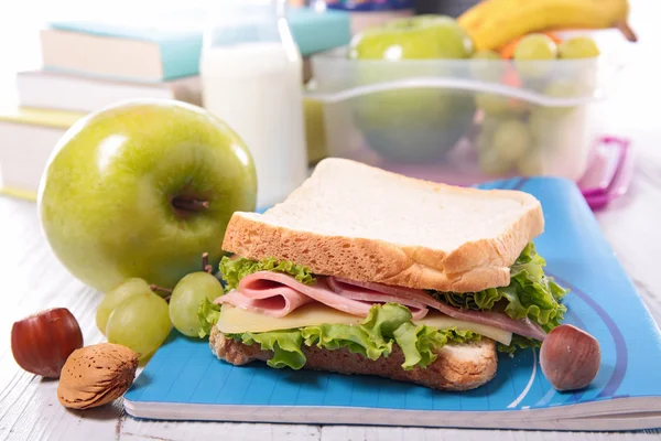 School lunch with sandwich