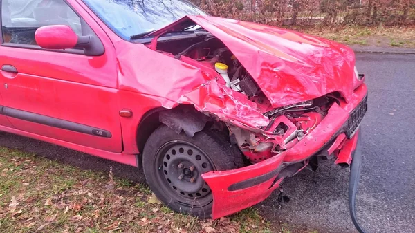 Red crashed car
