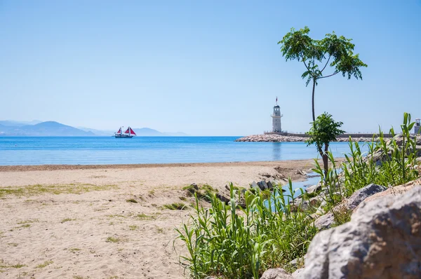 Sea beach and lighthouse in Alanya, Turkey