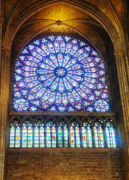The North Rose stained-glass window in Notre Dame de Paris