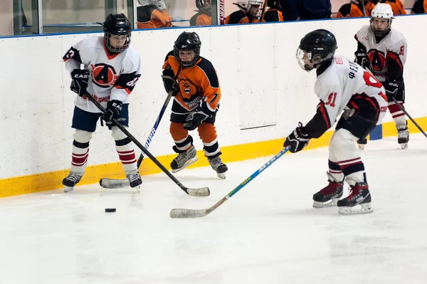 Game between children ice-hockey teams