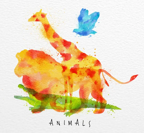 Overprint animals  on watercolor paper