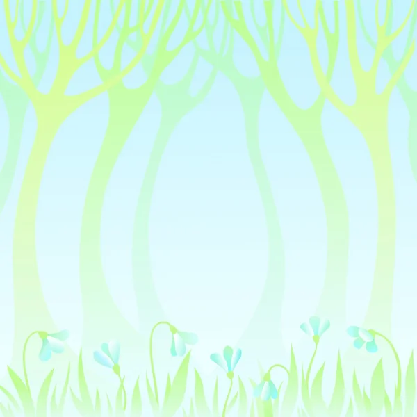 Background spring landscape trees and flowers snowdrops