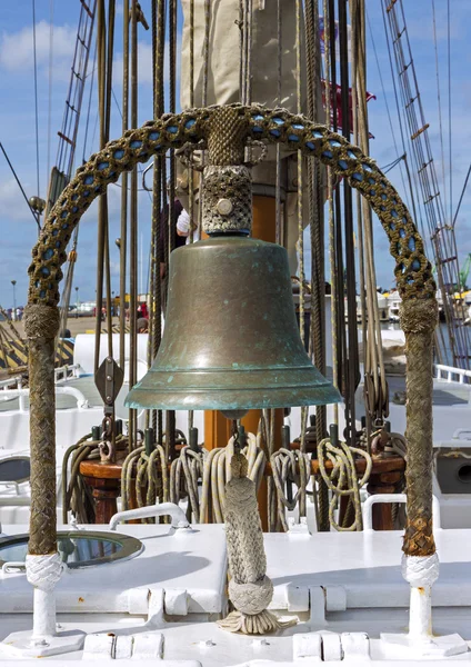 Old ship deck with copper bell