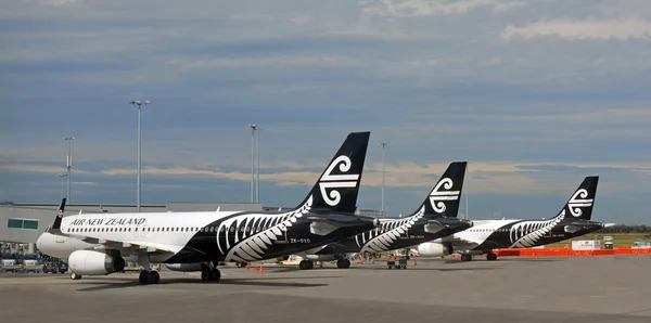 Air New Zealand Jets Lined up at Christchurch Airport.