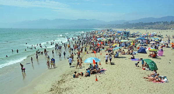 Panorama View of Santa Monica Beach on a Hot Summer Afternoon.