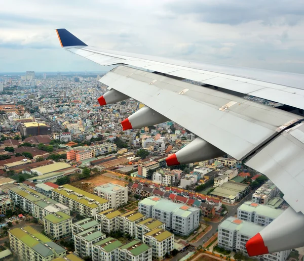 Aerial view of plane coming into land over Ho Chi Minh City.