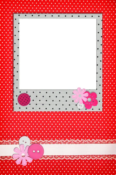 Photo frame on red polka dot background