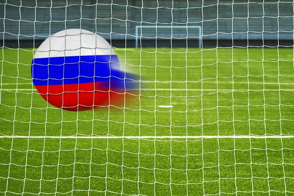 Soccer ball with the flag of Russia in the net