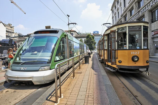 Milan Orange Cable Car and Modern Street car