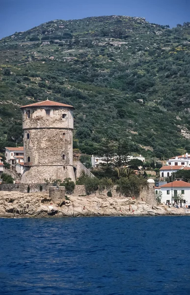Italy, Tuscany, Tyrrhenian Sea, Elba Island, Portoferraio, view of an old tower from the sea - FILM SCAN