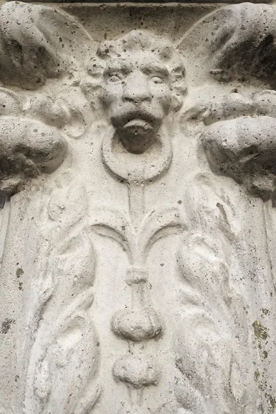 Italy, Rome, lion face engraved in an old stone vase