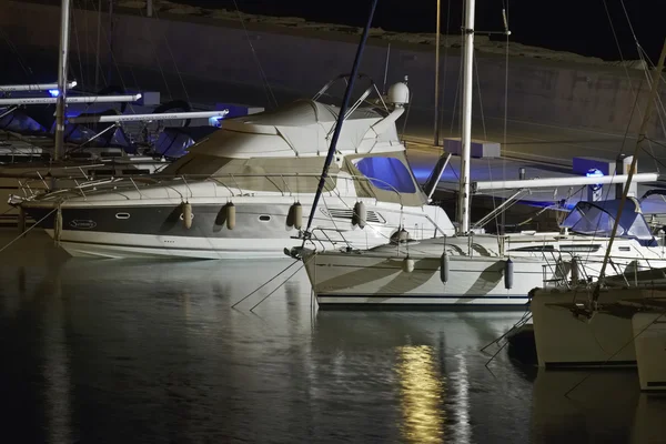 Italy, Sicily, Mediterranean sea, Marina di Ragusa; 30 May 2016, luxury yachts in the port at night - EDITORIAL