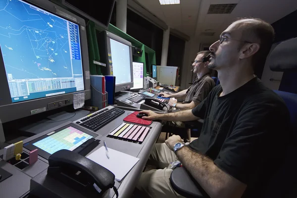 Italy, Venice International Airport; 14 September 2011, air traffic controllers at work in the flight control tower at night - EDITORIAL