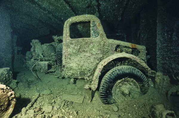 SUDAN, Red Sea, U.W. photo, Umbria wreck, an old truck in the hold of the sunken ship - FILM SCAN