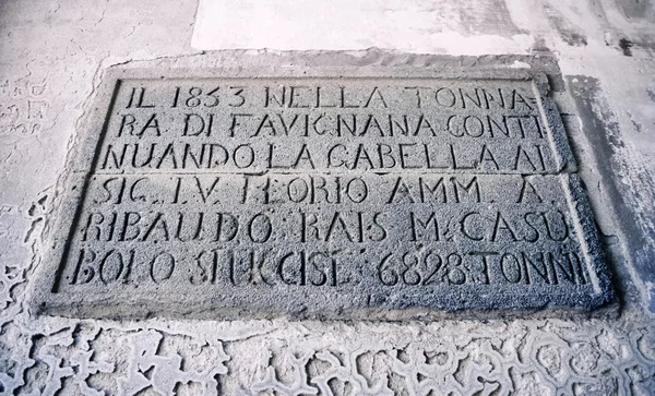 Italy, Sicily, Favignana Island, tuna fishing factory; 24 April 1984, commemorative plaque in which is written: \