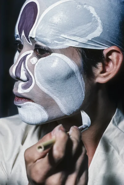 Chinese Opera Theatre; 12 May 1983, chinese man putting on his traditional make up in the backstage before the exhibition - EDITORIAL (FILM SCAN)