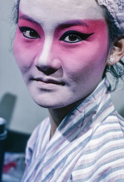 Chinese Opera Theatre; 12 May 1983, chinese woman with her traditional make up in the backstage before the exhibition - EDITORIAL (FILM SCAN)