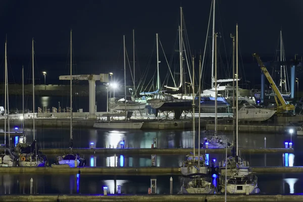 Italy, Sicily, Mediterranean sea, Marina di Ragusa; 18 July 2016, boats and luxury yachts in the port at night - EDITORIAL