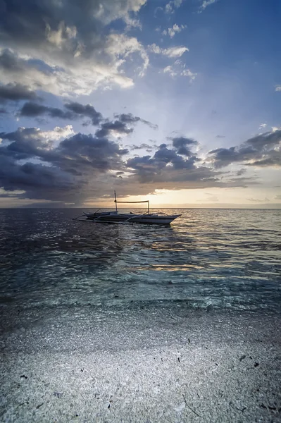 PHILIPPINES, Balicasag Island (Bohol); banca (local wooden fishing boat) at sunset - FILM SCAN