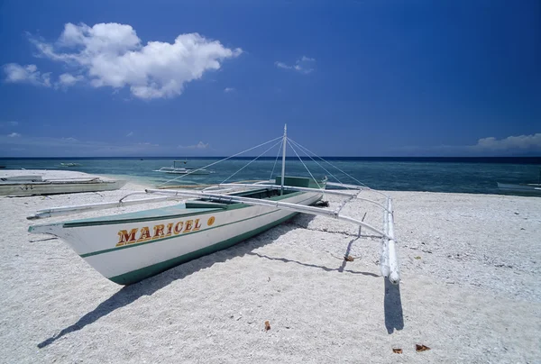 PHILIPPINES, Balicasag Island (Bohol); 24 March 2000, bancas (local wooden fishing boats) ashore - EDITORIAL (FILM SCAN)