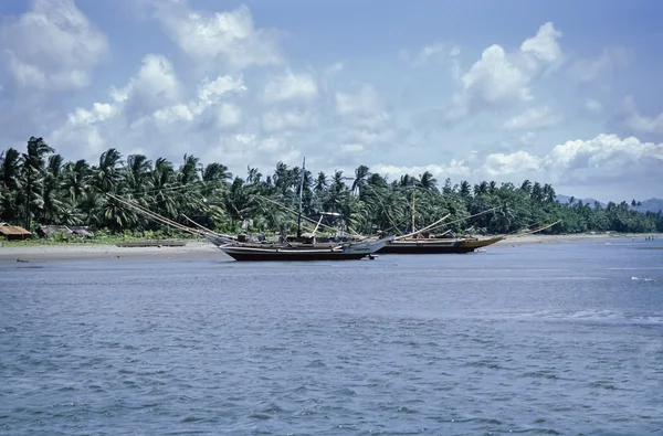 PHILIPPINES, Dakak Island; local wooden fishing boats - FILM SCAN
