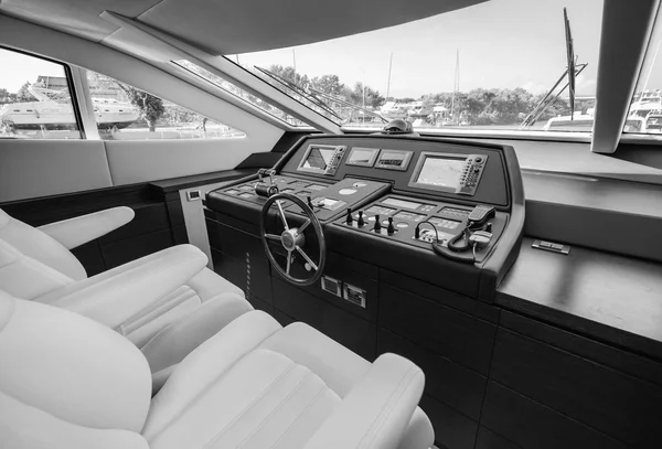 Driving console on luxury yacht