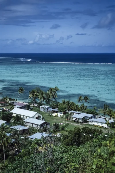Fiji Islands, Viti Levu Island, view of a small village by the sea and the Pacific ocean - FILM SCAN