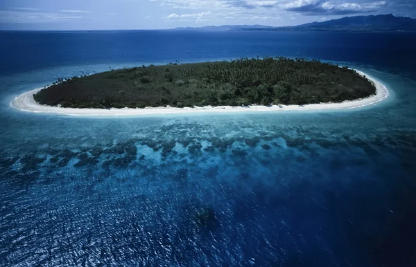 Pacific Ocean, Fiji Islands, aerial view of a small tropical reef island - FILM SCAN