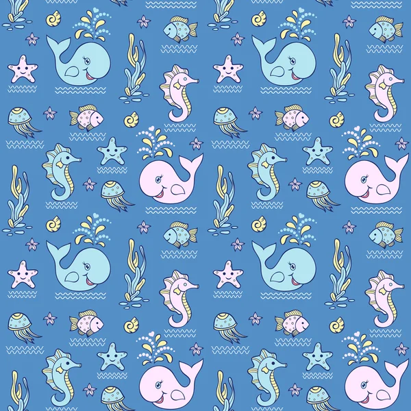Seamless pattern with ocean animals