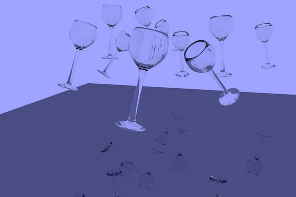 Empty wine glasses in free fall
