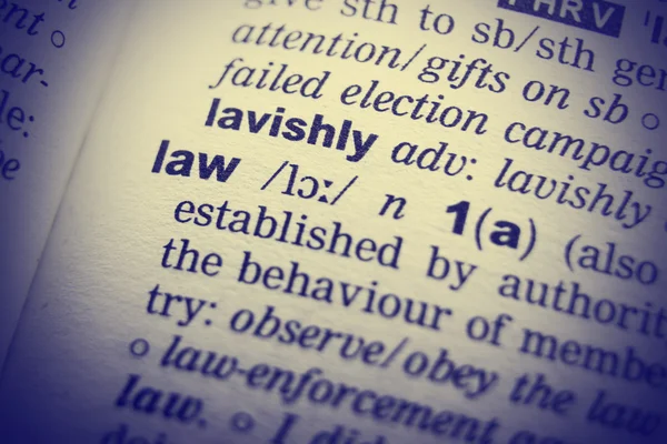 Dictionary definition of the word Law with vignetting effect.