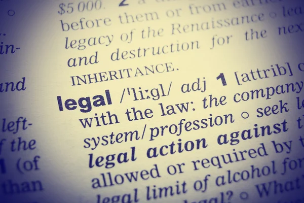 Word legal from the old dictionary, a close up.