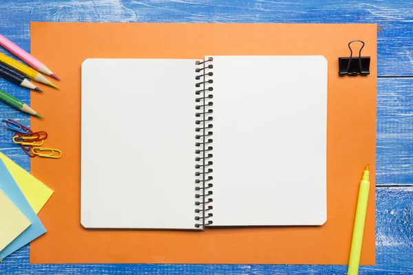 Top View of Creative Writing Concept With Pencils, Book, Notepad on Wooden Table. Copy space for text