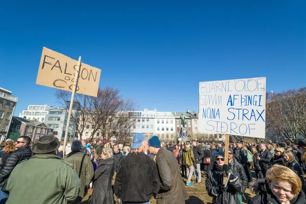 Crowd demonstrating against the government of Iceland during the