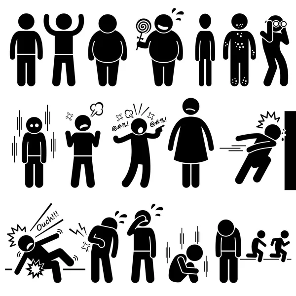 Children Health Physical and Mental Problem Syndrome Stick Figure Pictogram Icons