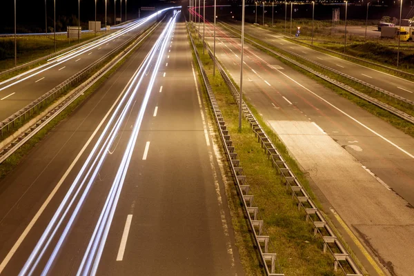 Long exposure photo on a highway with light trails