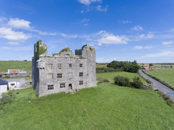 Aerial ruins irish castle in county clare, ireland